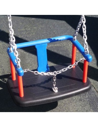 Asiento cesta para bebés con cadenas de acero galvanizado. Asiento para columpios infantiles en áreas de ocio al exterior.